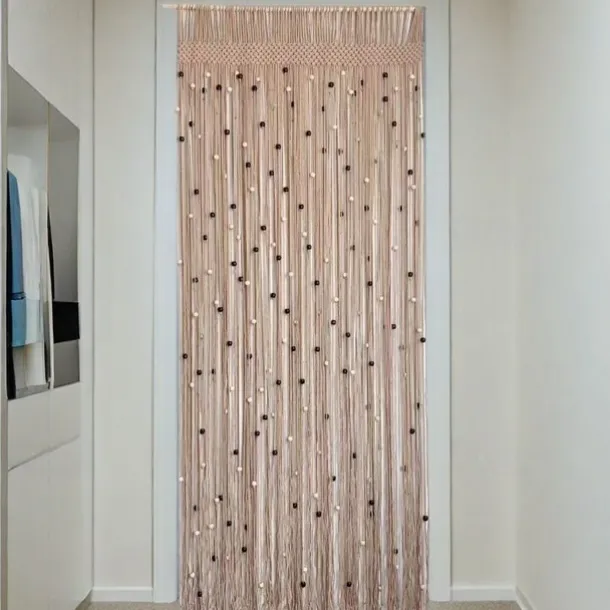 Boho Macrame Beaded Curtain Handmade Door String Curtain for Doorway Window Cotton Tassels Beads Hanging Hippie Room Divider Hallway Closet Bedroom Living Room Decor