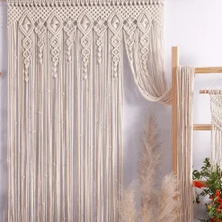 Boho Macrame Curtains Sliding Door Curtain Woven Bohemian Tapestry Decor,Outdoor Curtain Privacy, Patio Wedding Decoration, Room Divider for Pergola, Gazebo, Balcony, Porch