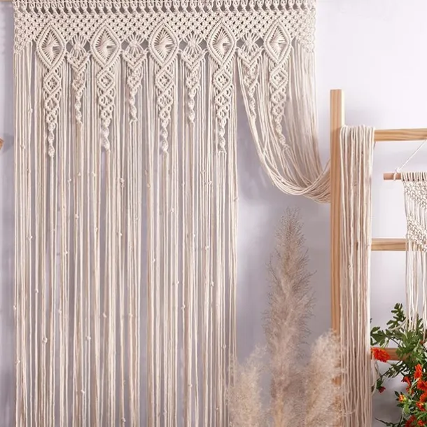 Boho Macrame Curtains Sliding Door Curtain Woven Bohemian Tapestry Decor,Outdoor Curtain Privacy, Patio Wedding Decoration, Room Divider for Pergola, Gazebo, Balcony, Porch