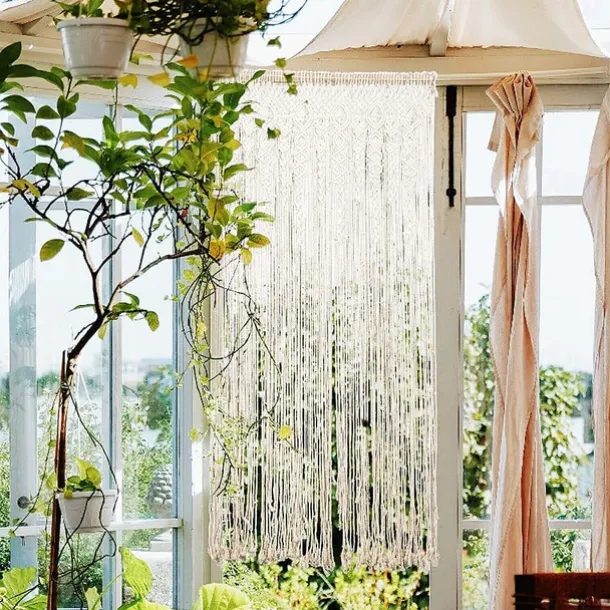 Boho Macrame Curtains Sliding Door Curtain Woven Bohemian Tapestry Decor,Outdoor Curtain Privacy, Patio Wedding Decoration, Room Divider for Pergola, Gazebo, Balcony, Porch