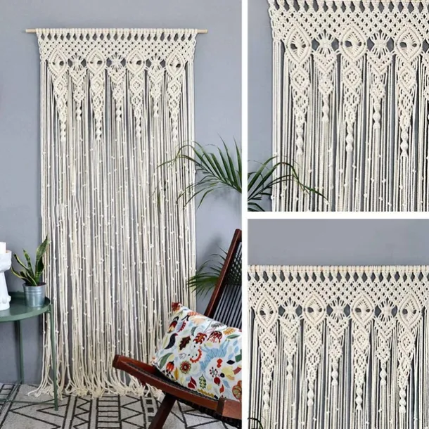 Boho Macrame Curtains Sliding Door Curtain Woven Bohemian Tapestry Decor,Outdoor Curtain Privacy, Patio Wedding Decoration, Room Divider for Pergola, Gazebo, Balcony, Porch