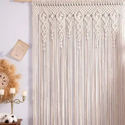 Boho Macrame Curtains Sliding Door Curtain Woven Bohemian Tapestry Decor,Outdoor Curtain Privacy, Patio Wedding Decoration, Room Divider for Pergola, Gazebo, Balcony, Porch