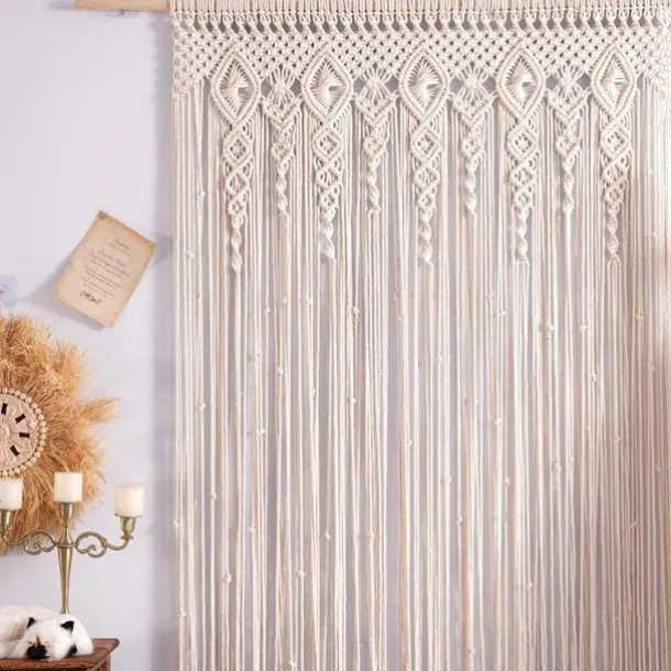 Boho Macrame Curtains Sliding Door Curtain Woven Bohemian Tapestry Decor,Outdoor Curtain Privacy, Patio Wedding Decoration, Room Divider for Pergola, Gazebo, Balcony, Porch