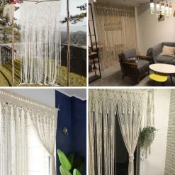 Boho Macrame Curtains Sliding Door Curtain Woven Bohemian Tapestry Decor,Outdoor Curtain Privacy, Patio Wedding Decoration, Room Divider for Pergola, Gazebo, Balcony, Porch