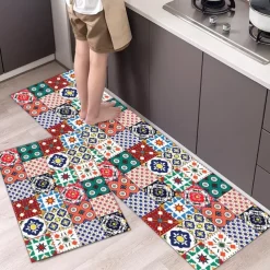 Boho Style Kitchen Mat Kitchen Rug Set of 2 Pcs,Perfect for Kitchen, Bathroom, Living Room, Soft, Absorbent Microfiber Material, Non-Slip, Easy Clean Machine Washable Floor Runner