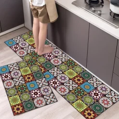 Boho Style Kitchen Mat Kitchen Rug Set of 2 Pcs,Perfect for Kitchen, Bathroom, Living Room, Soft, Absorbent Microfiber Material, Non-Slip, Easy Clean Machine Washable Floor Runner