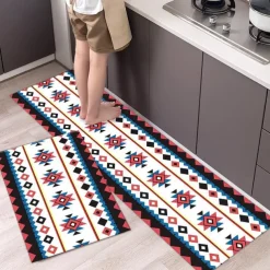 Boho Style Kitchen Mat Kitchen Rug Set of 2 Pcs,Perfect for Kitchen, Bathroom, Living Room, Soft, Absorbent Microfiber Material, Non-Slip, Easy Clean Machine Washable Floor Runner