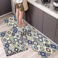 Boho Style Kitchen Mat Kitchen Rug Set of 2 Pcs,Perfect for Kitchen, Bathroom, Living Room, Soft, Absorbent Microfiber Material, Non-Slip, Easy Clean Machine Washable Floor Runner
