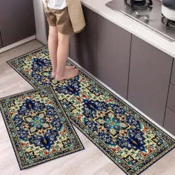 Boho Style Kitchen Mat Kitchen Rug Set of 2 Pcs,Perfect for Kitchen, Bathroom, Living Room, Soft, Absorbent Microfiber Material, Non-Slip, Easy Clean Machine Washable Floor Runner