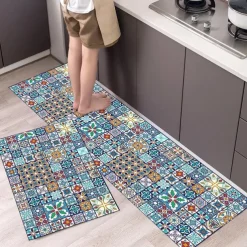 Boho Style Kitchen Mat Kitchen Rug Set of 2 Pcs,Perfect for Kitchen, Bathroom, Living Room, Soft, Absorbent Microfiber Material, Non-Slip, Easy Clean Machine Washable Floor Runner