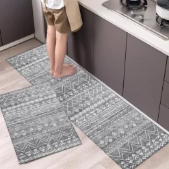 Boho Style Kitchen Mat Kitchen Rug Set of 2 Pcs,Perfect for Kitchen, Bathroom, Living Room, Soft, Absorbent Microfiber Material, Non-Slip, Easy Clean Machine Washable Floor Runner
