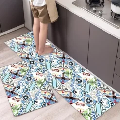 Boho Style Kitchen Mat Kitchen Rug Set of 2 Pcs,Perfect for Kitchen, Bathroom, Living Room, Soft, Absorbent Microfiber Material, Non-Slip, Easy Clean Machine Washable Floor Runner