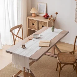 Boho Table Runner for Home Decor 72 Inches Long Farmhouse Rustic Table Runner Cream & Brown Macrame Table Runner with Tassels for Dining Living Room Bedroom Decor Bridal Shower