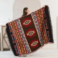Boho Throw Blanket, Colorful Chenille Woven Bohemian Sofa Slipcover Recliner Loveseat Furniture Cover Aztec Hippie Throws Blankets
