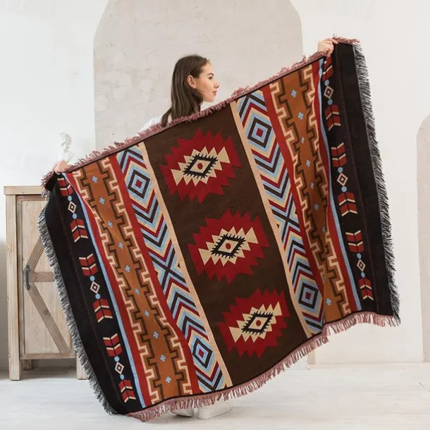Boho Throw Blanket, Colorful Chenille Woven Bohemian Sofa Slipcover Recliner Loveseat Furniture Cover Aztec Hippie Throws Blankets