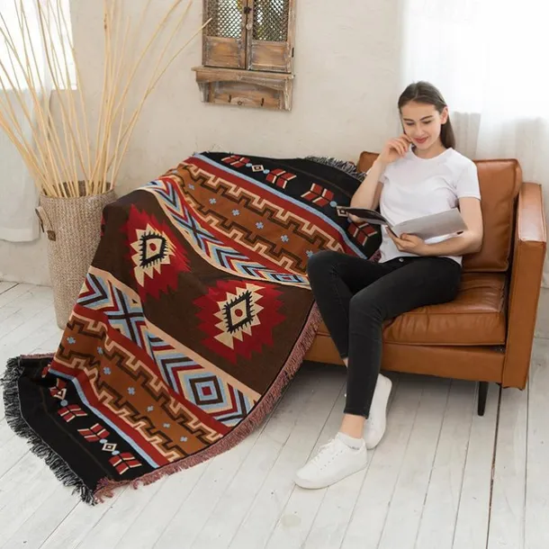 Boho Throw Blanket, Colorful Chenille Woven Bohemian Sofa Slipcover Recliner Loveseat Furniture Cover Aztec Hippie Throws Blankets