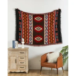 Boho Throw Blanket, Colorful Chenille Woven Bohemian Sofa Slipcover Recliner Loveseat Furniture Cover Aztec Hippie Throws Blankets