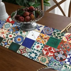 Boho Tile Splicing Print Country Style Table Runner, Kitchen Dining Table Decor, Print Decor Table Runners for Indoor Outdoor Home Farmhouse Holiday Wedding Birthday Party Decoration
