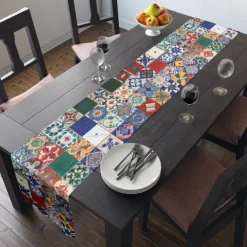 Boho Tile Splicing Print Country Style Table Runner, Kitchen Dining Table Decor, Print Decor Table Runners for Indoor Outdoor Home Farmhouse Holiday Wedding Birthday Party Decoration