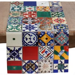 Boho Tile Splicing Print Country Style Table Runner, Kitchen Dining Table Decor, Print Decor Table Runners for Indoor Outdoor Home Farmhouse Holiday Wedding Birthday Party Decoration