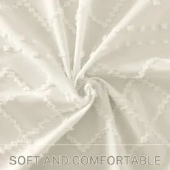 Boho White Woven Fabric Shower Curtain with Tassel 180cm 70