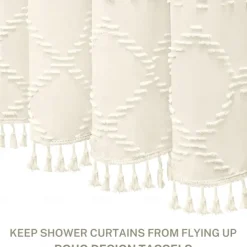 Boho White Woven Fabric Shower Curtain with Tassel 180cm 70