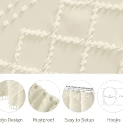 Boho White Woven Fabric Shower Curtain with Tassel 180cm 70