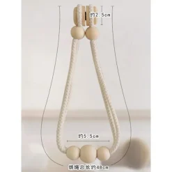Boho Wooden Ball Curtain Tiebacks with Wood Beads Handmade Weave Rope Curtain Holders Window Drapes Holdbacks Strap Beige