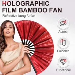 Boots on The Ground Fan Large Holographic Folding Hand Fan Line Dance Popping, Clap Fans for Line Dancing Foldable Craft Holding Laser Colors Hand Fan