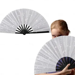 Boots on The Ground Fan Large Holographic Folding Hand Fan Line Dance Popping Fan, Clap Fans for Line Dancing Foldable Craft Holding Laser Colors Hand Fan