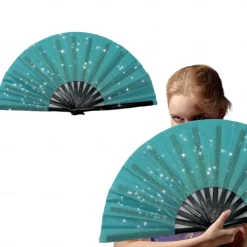 Boots on The Ground Fan Large Holographic Folding Hand Fan Line Dance Popping Fan, Clap Fans for Line Dancing Foldable Craft Holding Laser Colors Hand Fan
