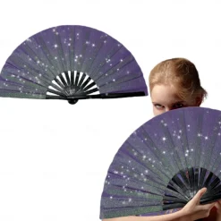 Boots on The Ground Fan Large Holographic Folding Hand Fan Line Dance Popping Fan, Clap Fans for Line Dancing Foldable Craft Holding Laser Colors Hand Fan