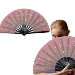 Boots on The Ground Fan Large Holographic Folding Hand Fan Line Dance Popping Fan, Clap Fans for Line Dancing Foldable Craft Holding Laser Colors Hand Fan