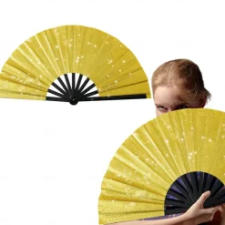 Boots on The Ground Fan Large Holographic Folding Hand Fan Line Dance Popping Fan, Clap Fans for Line Dancing Foldable Craft Holding Laser Colors Hand Fan