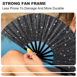 Boots on The Ground Fan Large Holographic Folding Hand Fan Line Dance Popping Fan, Clap Fans for Line Dancing Foldable Craft Holding Laser Colors Hand Fan