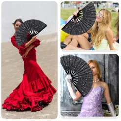 Boots on The Ground Fan Large Holographic Folding Hand Fan Line Dance Popping Fan, Clap Fans for Line Dancing Foldable Craft Holding Laser Colors Hand Fan