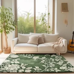 Botanical Green Area Rug Kitchen Mat Non-Slip Oil Proof Floor Mat Livingroom Rug Indoor Outdoor Mat Bedroom Decor Bathroom Mat Entrance Rug Door Mat Bird Tree of Life