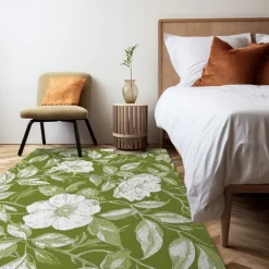 Botanical Green Area Rug Kitchen Mat Non-Slip Oil Proof Floor Mat Livingroom Rug Indoor Outdoor Mat Bedroom Decor Bathroom Mat Entrance Rug Door Mat Bird Tree of Life