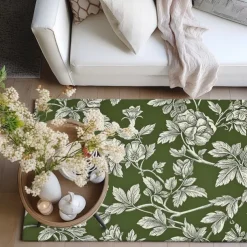 Botanical Green Area Rug Kitchen Mat Non-Slip Oil Proof Floor Mat Livingroom Rug Indoor Outdoor Mat Bedroom Decor Bathroom Mat Entrance Rug Door Mat Bird Tree of Life