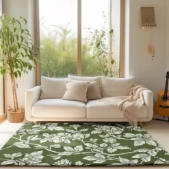 Botanical Green Area Rug Kitchen Mat Non-Slip Oil Proof Floor Mat Livingroom Rug Indoor Outdoor Mat Bedroom Decor Bathroom Mat Entrance Rug Door Mat Bird Tree of Life