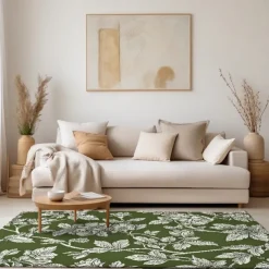 Botanical Green Area Rug Kitchen Mat Non-Slip Oil Proof Floor Mat Livingroom Rug Indoor Outdoor Mat Bedroom Decor Bathroom Mat Entrance Rug Door Mat Bird Tree of Life