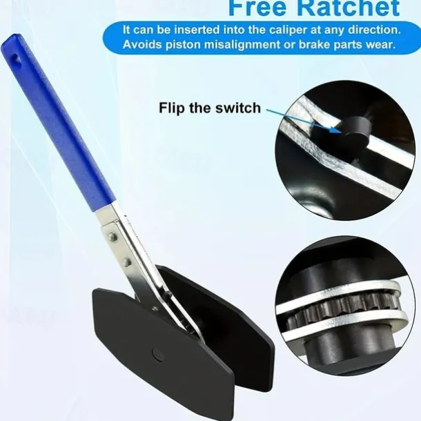 Brake Caliper Press Tool, Brake Piston Spreader, 360 Degree Ratchet Swing Wrench With 2Pcs Steel Plates For Car Ratcheting, Single Twin Quad Piston Calipers Brake Pads Replacement