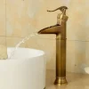 Brass Antique Bronze Bathroom Sink Faucet, Wall Mount Waterfall Single Handle One Hole Bath Taps with Hot and Cold Switch and Ceramic Valve
