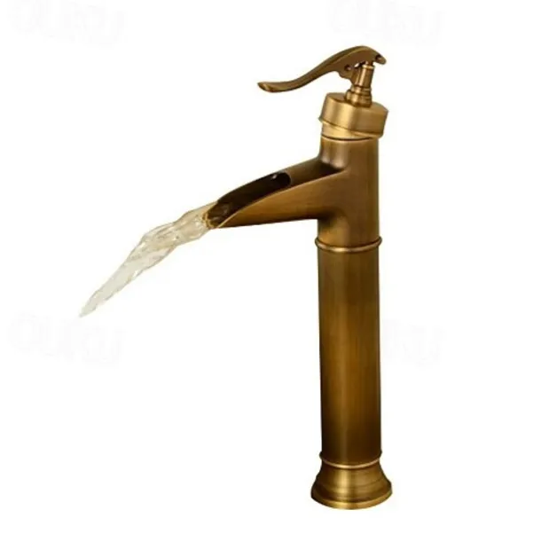 Brass Antique Bronze Bathroom Sink Faucet, Wall Mount Waterfall Single Handle One Hole Bath Taps with Hot and Cold Switch and Ceramic Valve