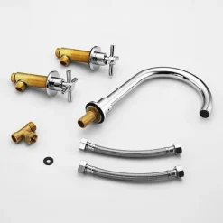 Brass Bathroom Faucet, Chrome Two Handles Three Holes Widerspread Contemporary Bathroom Sink Faucet with Hot and Cold Water