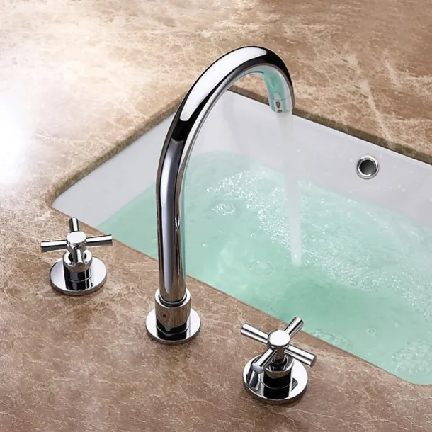 Brass Bathroom Faucet, Chrome Two Handles Three Holes Widerspread Contemporary Bathroom Sink Faucet with Hot and Cold Water