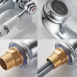 Brass Bathroom Sink Faucet,Ti-PVD Finish Single Handle One Hole Bath Taps with Hot and Cold Switch and Ceramic Valve