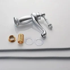 Brass Bathroom Sink Faucet,Ti-PVD Finish Single Handle One Hole Bath Taps with Hot and Cold Switch and Ceramic Valve