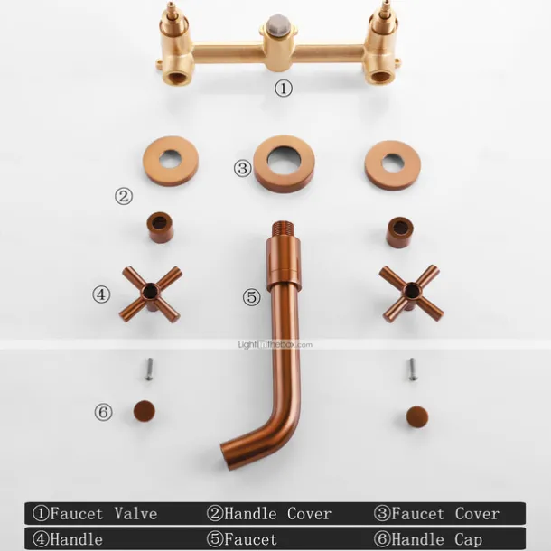 Brass Bathroom Sink Faucet,Wall Mount Widespread Rotatable Rose Gold Two Handles Three HolesBath Taps With Hot and Cold Water