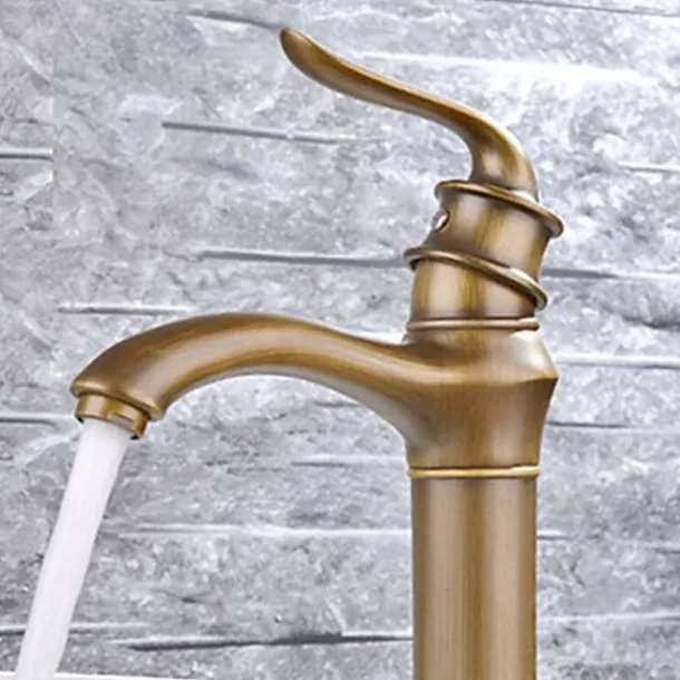 Brass Bathroom Sink Faucet,Waterfall Antique Brass Widespread Water Flow Single Handle One Hole Bath Taps with Hot and Cold Switch